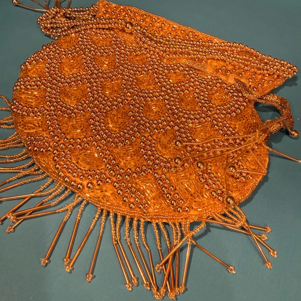 Hand Crafted Rose Gold Beaded Clutch Potli bag - Picture 4 of 9